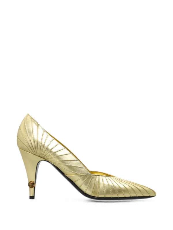 Versace Gianni Metallic Nappa Pumps 90 Mm in Gold