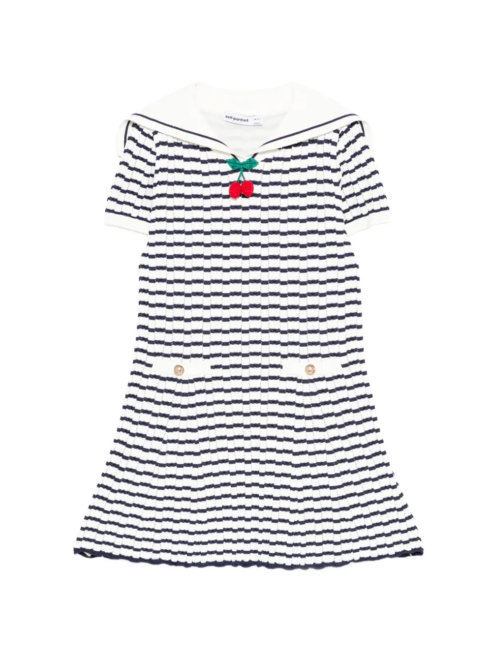 Self-Portrait Kids cherry-embellished striped dress - White