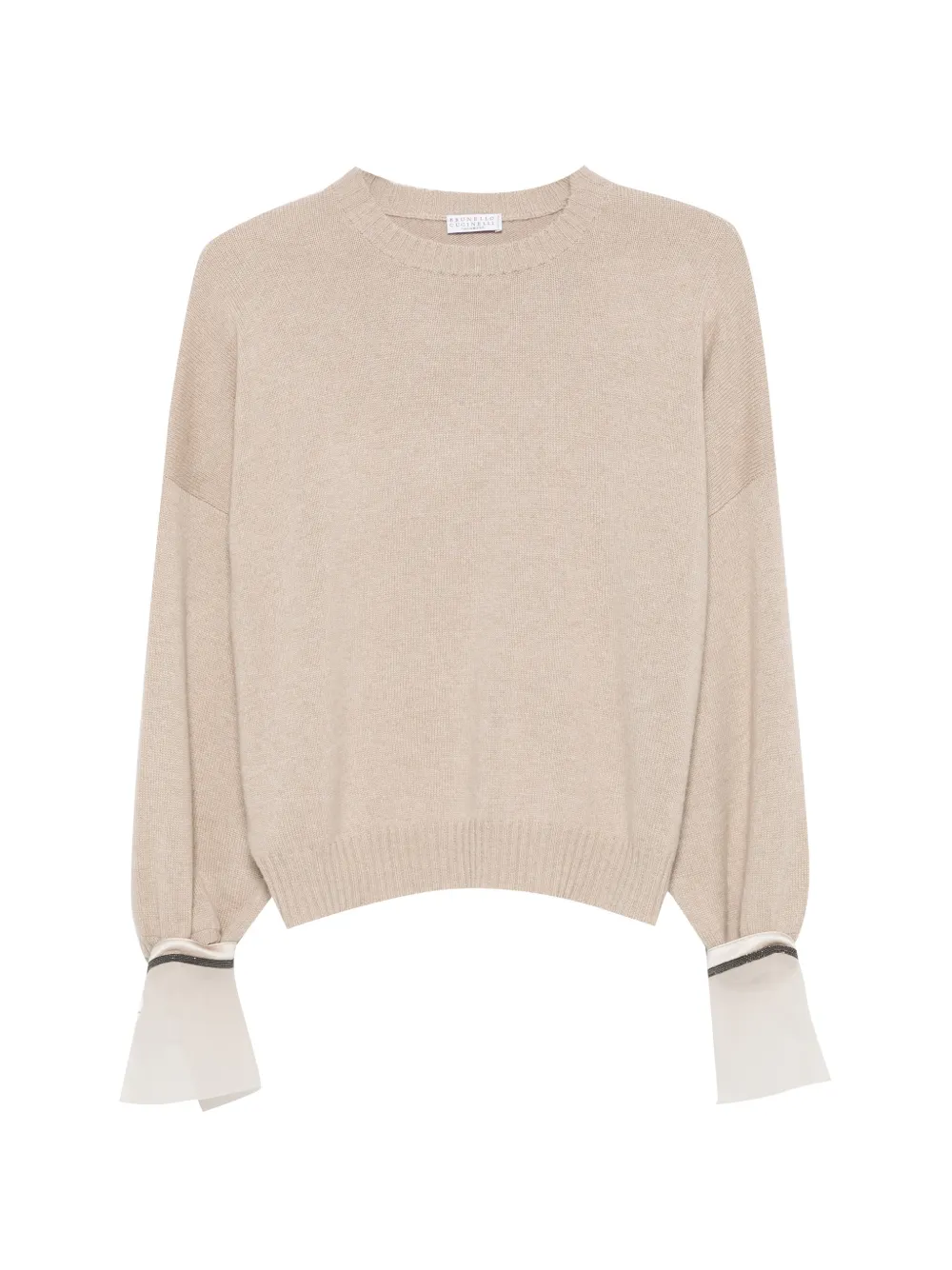 Brunello Cucinelli Monili-embellished panelled-cuff sweater - Neutrals