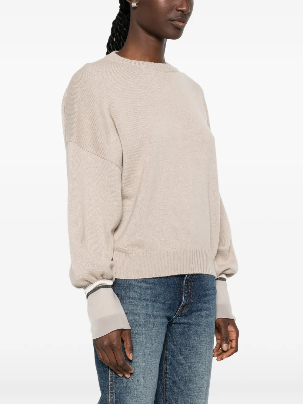 Brunello Cucinelli Trui verfraaid met Monili-verfraaiing en vlakken Beige