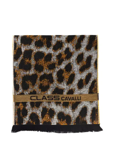 Cavalli Class leopard-print fringed scarf