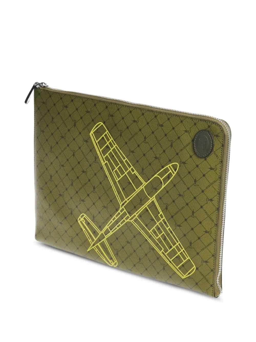 Trussardi Leren clutch met print Groen