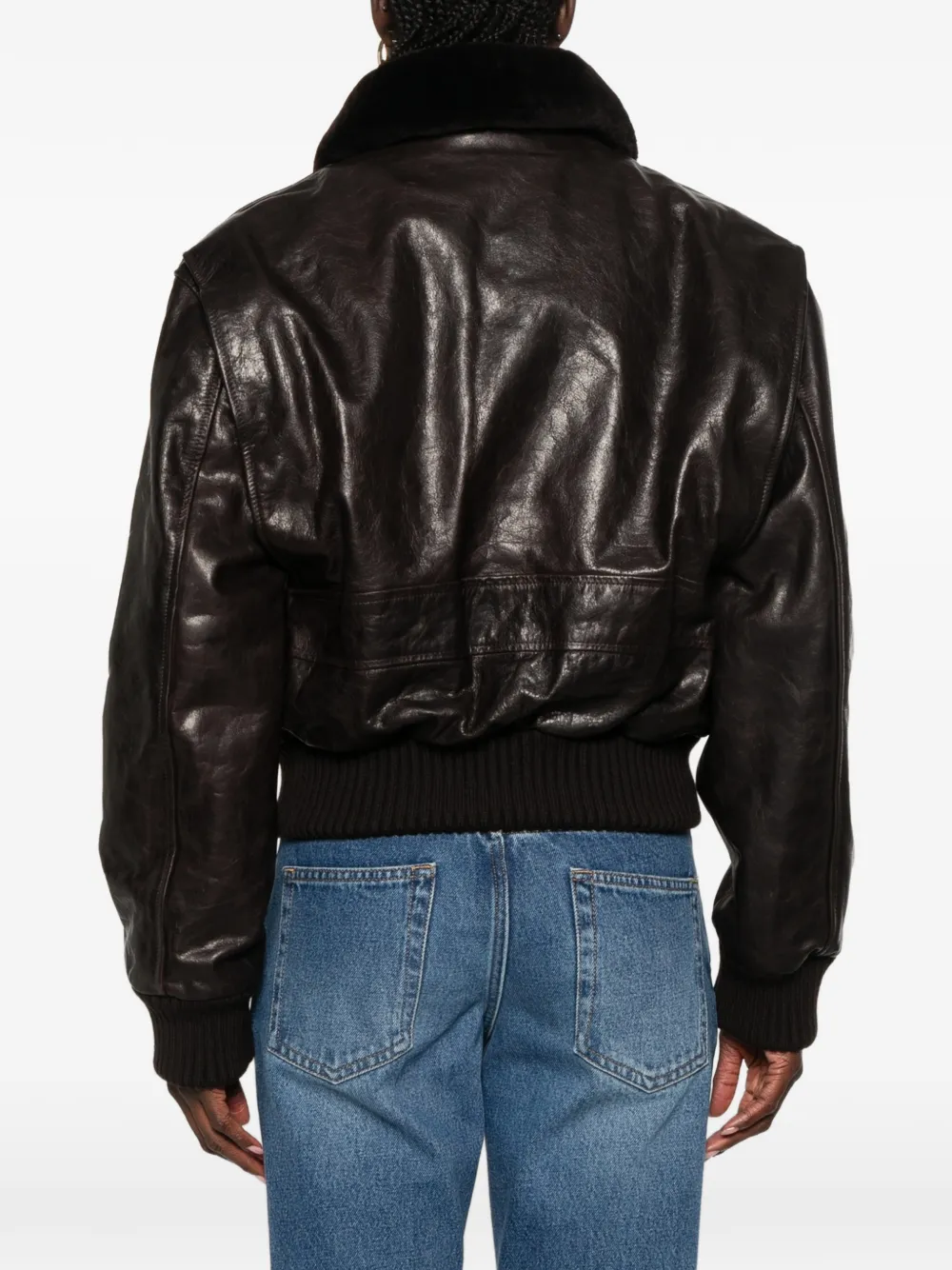Victoria Beckham Leren jack met contrasterende kraag Bruin