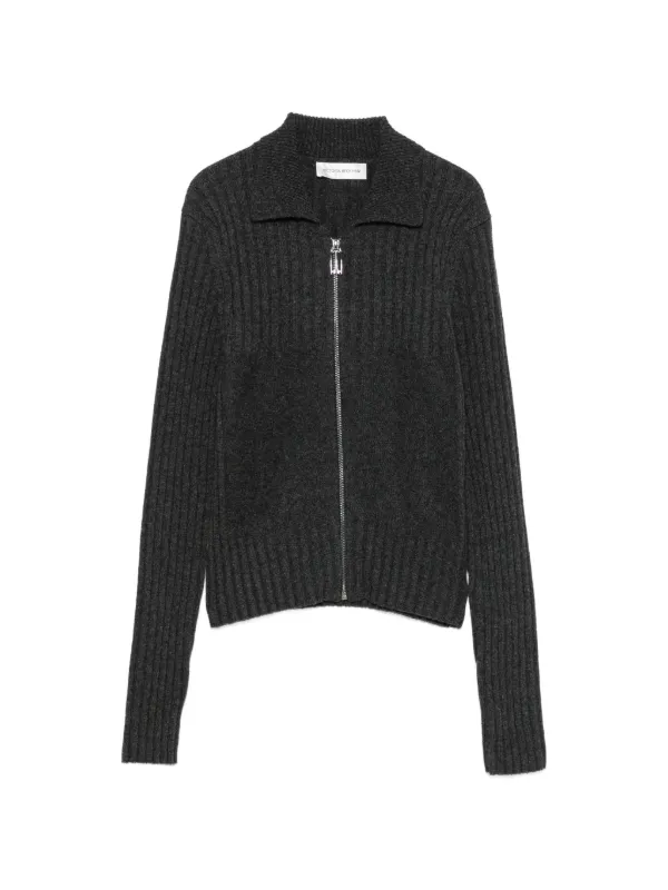 Victoria Beckham Ribbed-knit Zip-up Cardigan in Grey