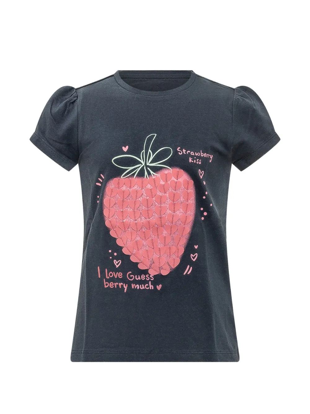 guess kids strawberry-print puff-sleeve T-shirt - Blu