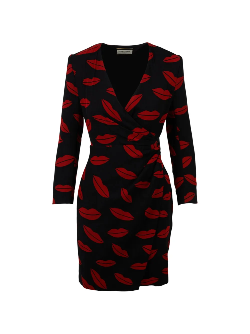 Saint Laurent Pre-Owned lips-print wrap dress - Nero