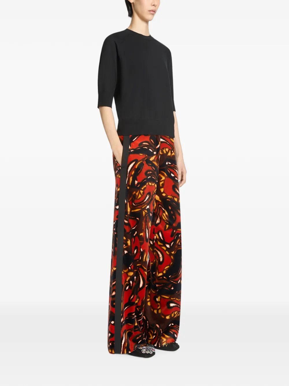 DRIES VAN NOTEN Broek met wijde pijpen Rood