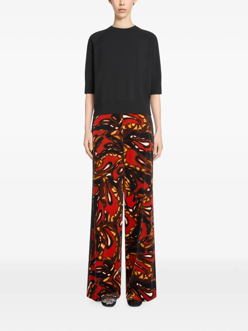 DRIES VAN NOTEN Broek met wijde pijpen Rood