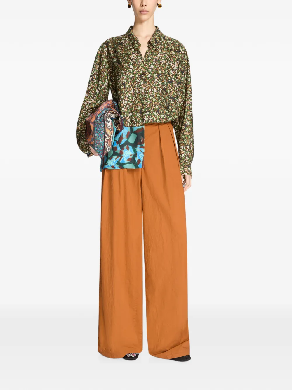 DRIES VAN NOTEN Geplooide broek met wijde pijpen Oranje