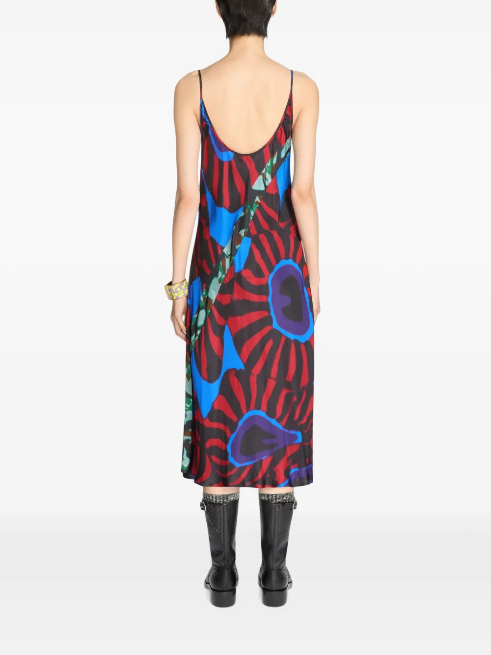 DRIES VAN NOTEN Printed Slip Dress in Red, view 4