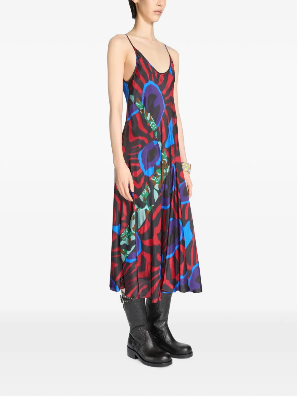 DRIES VAN NOTEN Printed Slip Dress in Red, view 3