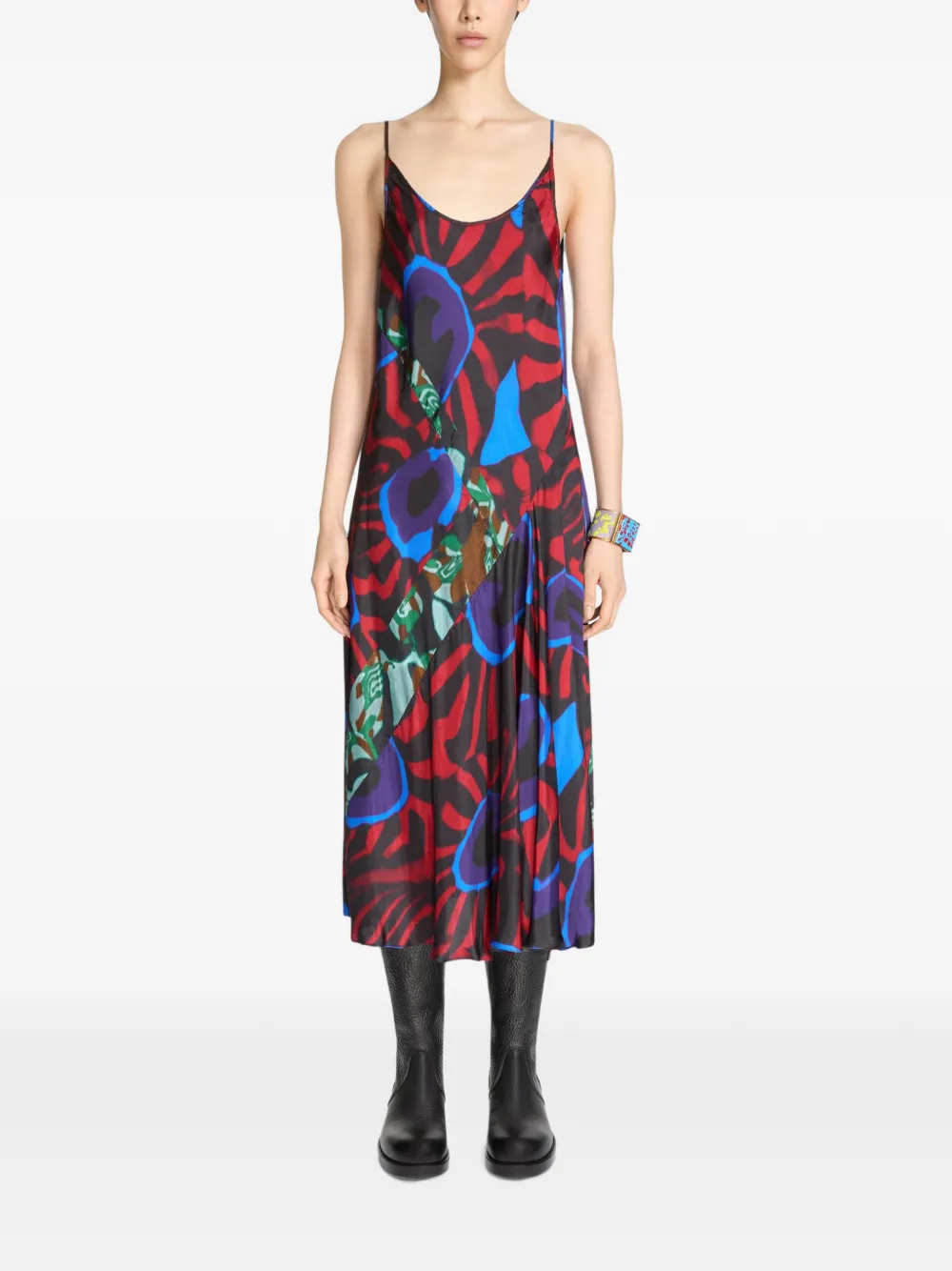 DRIES VAN NOTEN Printed Slip Dress in Red, view 2