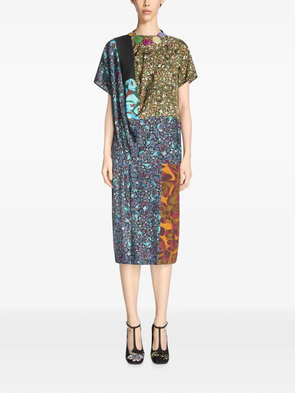 DRIES VAN NOTEN Gedrapeerde viscose jurk Blauw