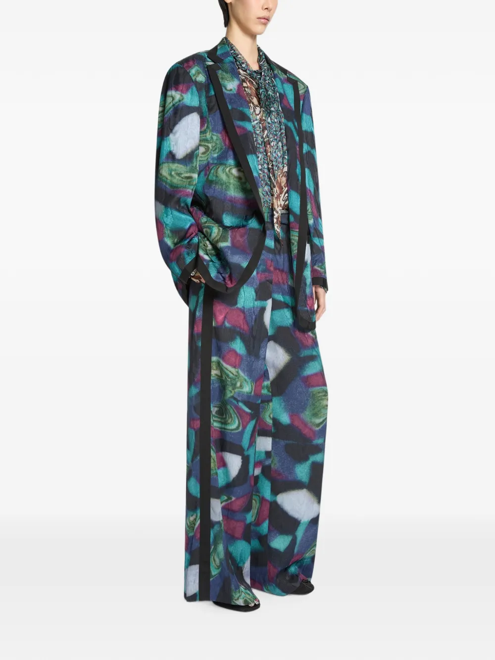 DRIES VAN NOTEN Oversized Moiré Blazer in Blue, view 3