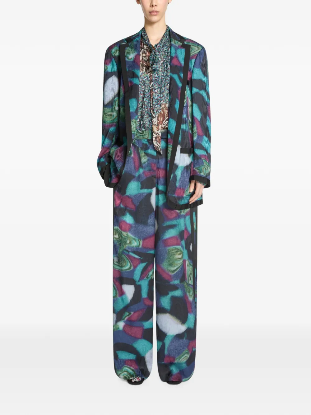DRIES VAN NOTEN Oversized Moiré Blazer in Blue, view 2