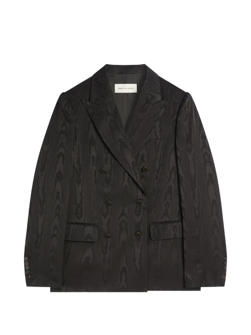 DRIES VAN NOTEN double breasted moiré blazer - Black