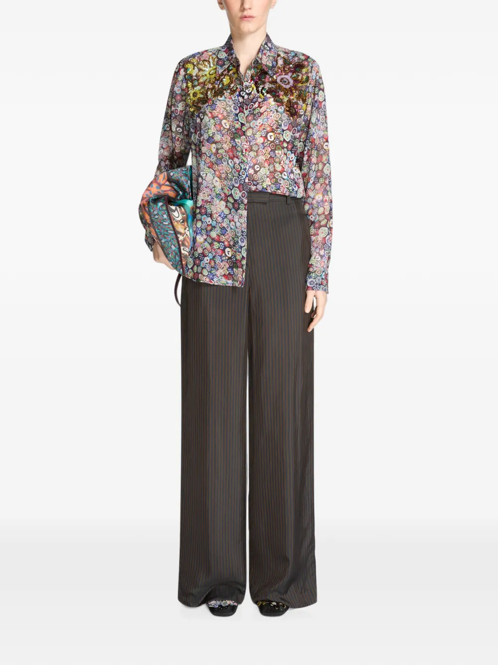 Dries Van Noten Wide Leg Cupro Pants in Brown, view 2
