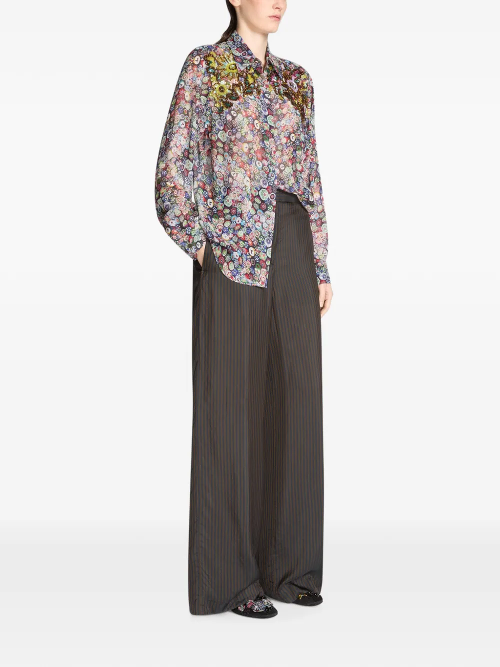 Dries Van Noten Wide Leg Cupro Pants in Brown, view 3