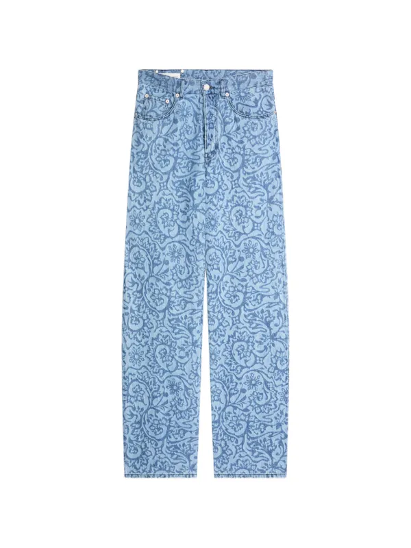Dries Van Noten Printed Denim Trousers in Blue
