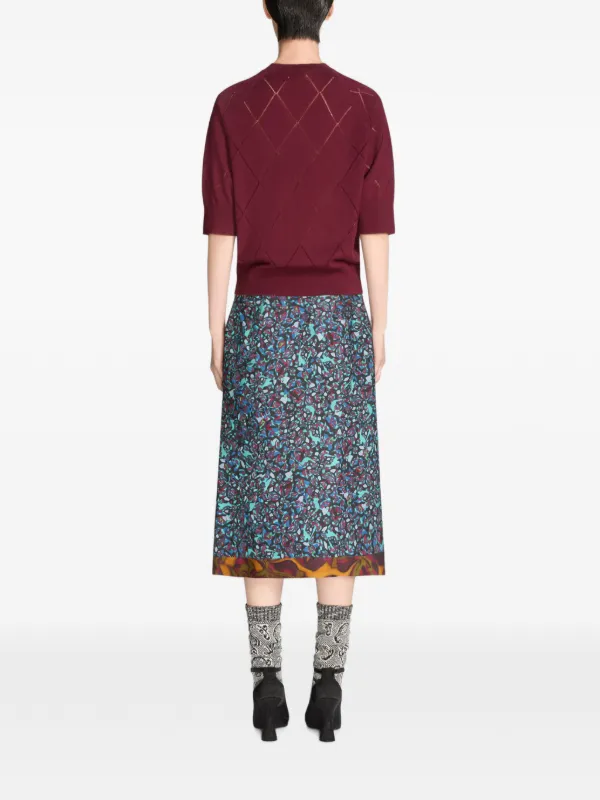 DRIES VAN NOTEN Midi Draped abstract-print Skirt | Brown | FARFETCH