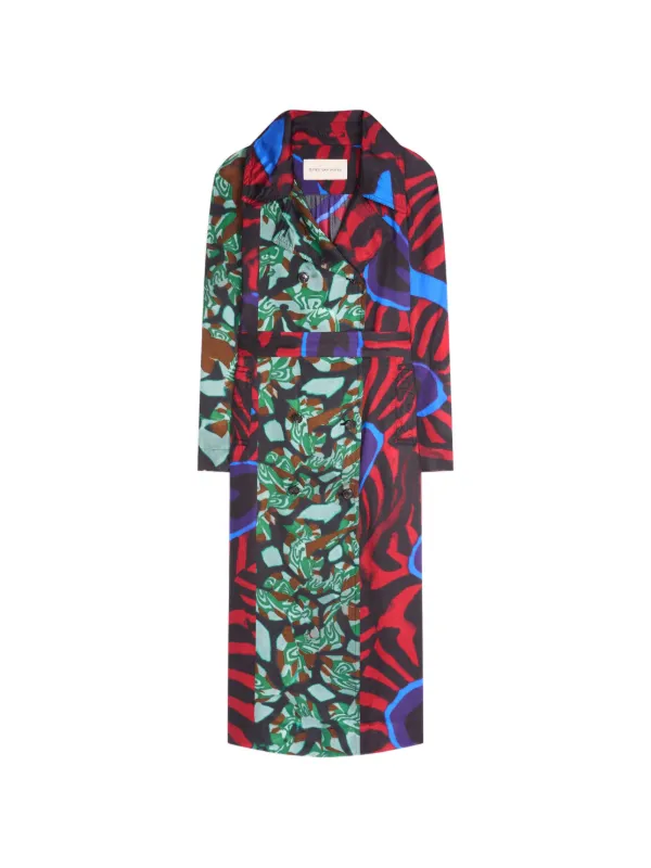 Dries Van Noten Printed Mac Coat in Red
