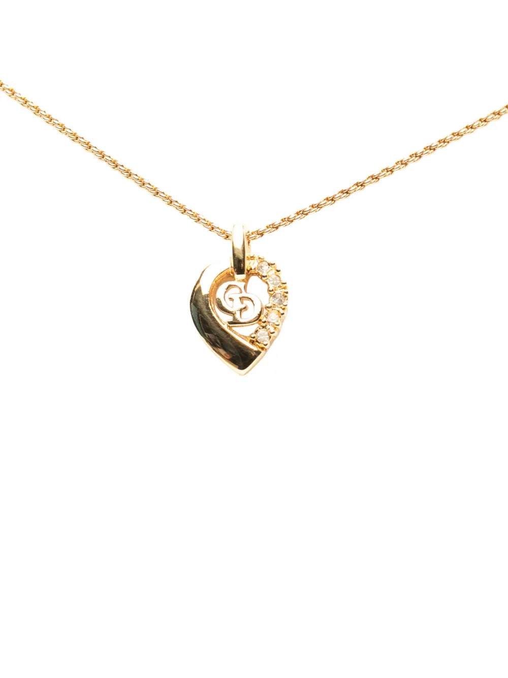 Christian Dior Pre-Owned 2000-2026 Gold Plated Strass CD Logo Heart Pendant Necklace costume necklace - Oro