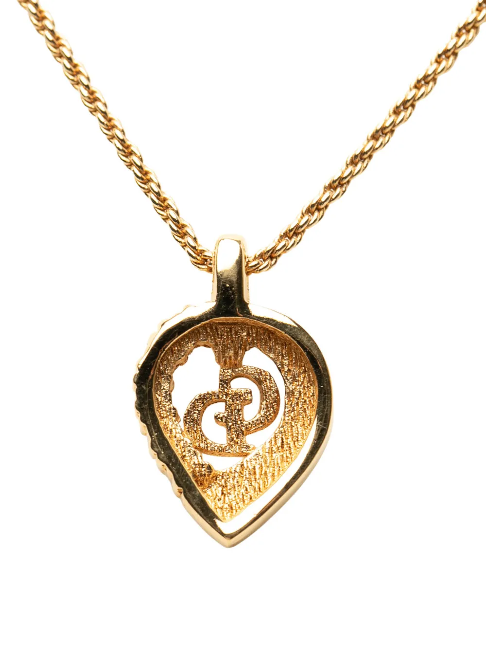  Christian Dior Pre-owned 2000-2026 Gold Plated Strass Cd Logo Heart Pendant Necklace Costume Necklace - Dorado 