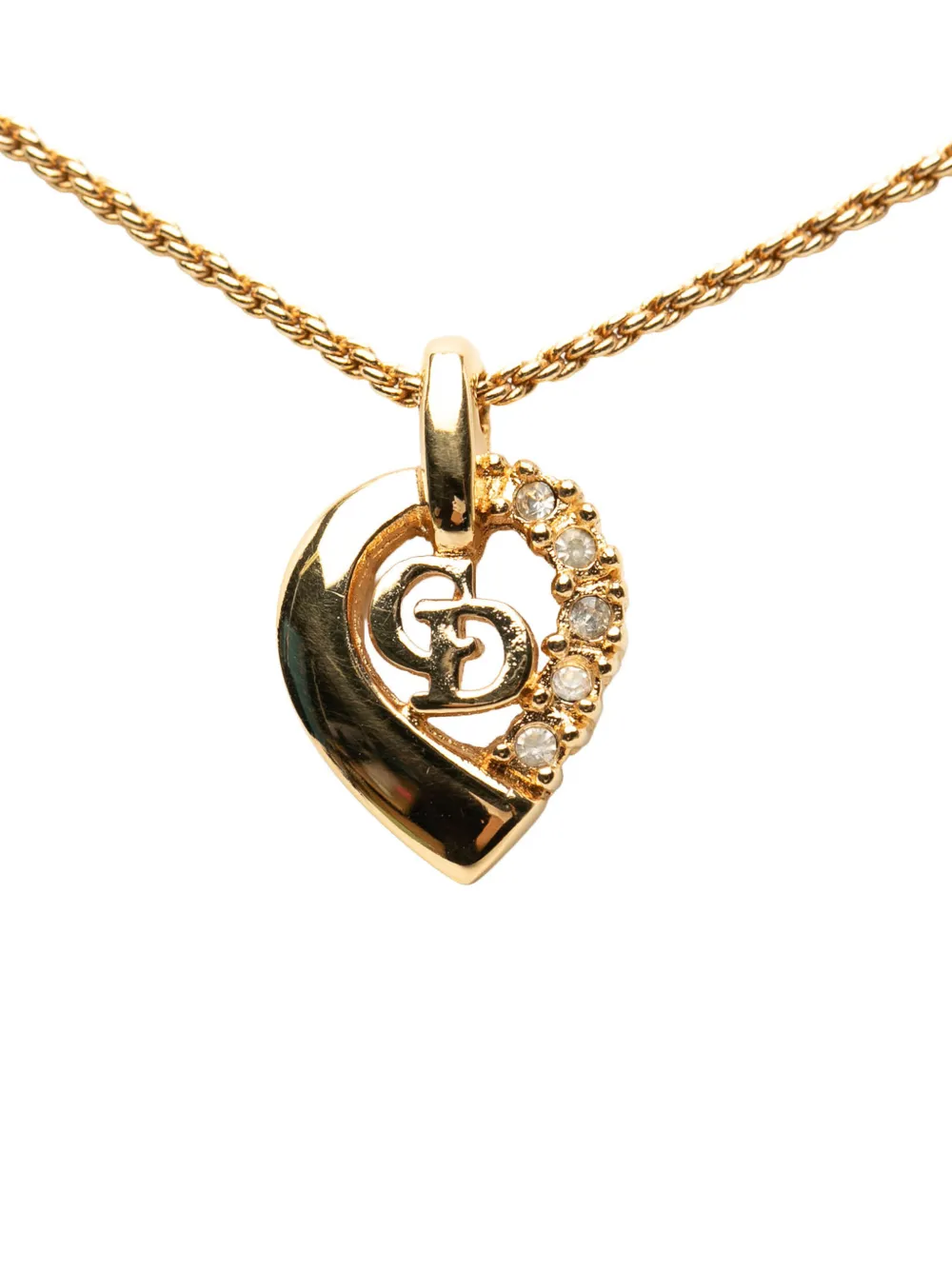  Christian Dior Pre-owned 2000-2026 Gold Plated Strass Cd Logo Heart Pendant Necklace Costume Necklace - Dorado 