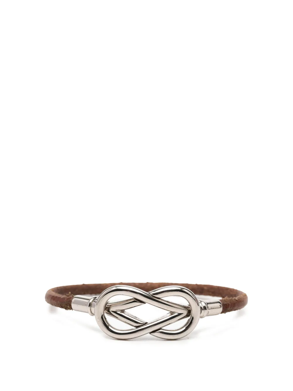 Hermès Pre-Owned 2010-2026 Palladium Plated and Leather Atame Knot Bracelet costume bracelet - Marrone
