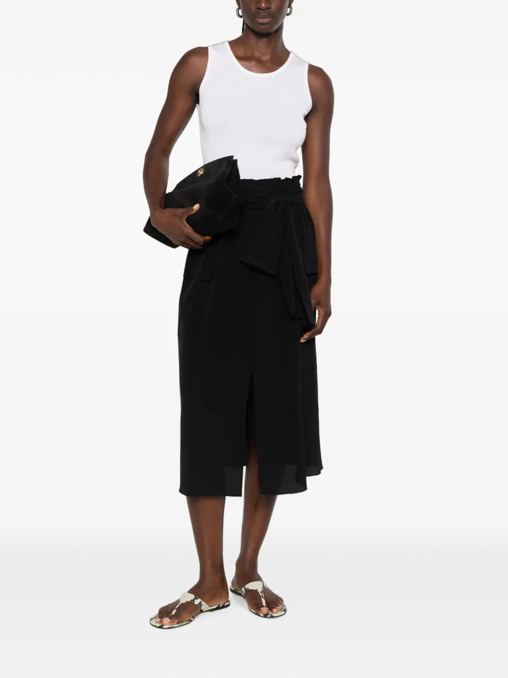 JOSEPH Midi-rok met striksluiting en paperbag-taille Zwart
