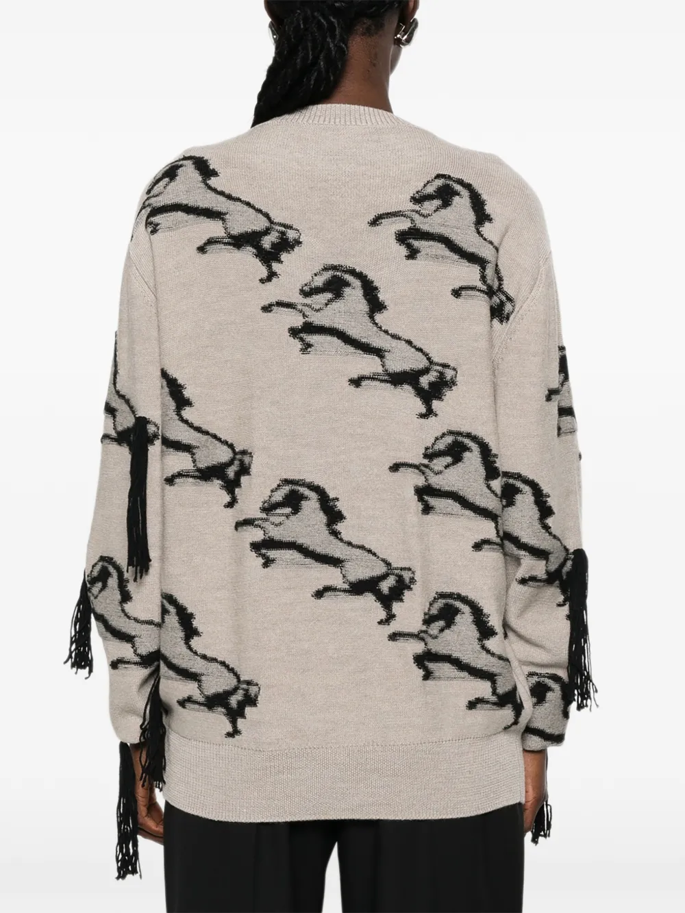 Stella McCartney Trui met franje en paarden-patroon Beige