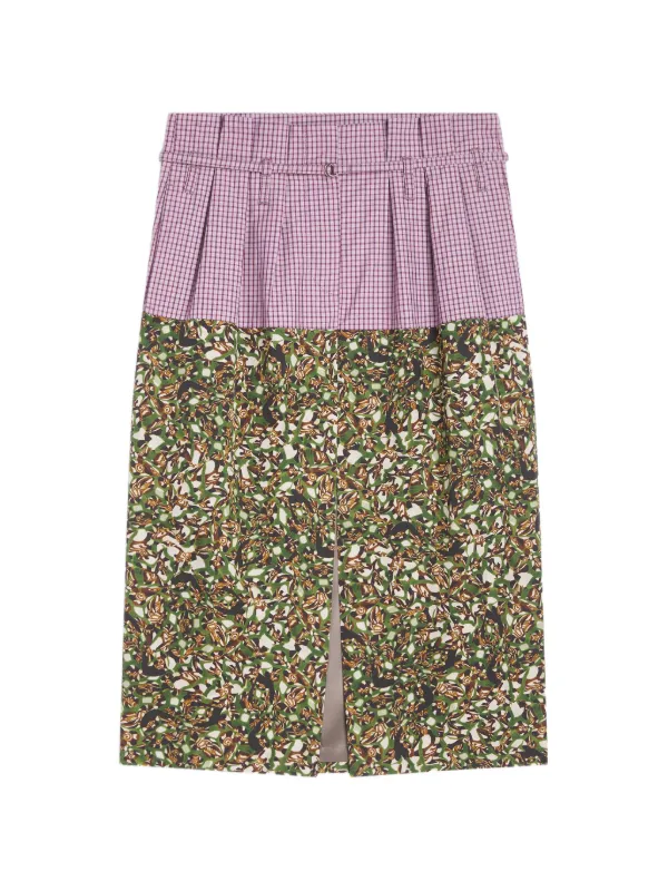 Dries Van Noten Belted Contrast Skirt in Green