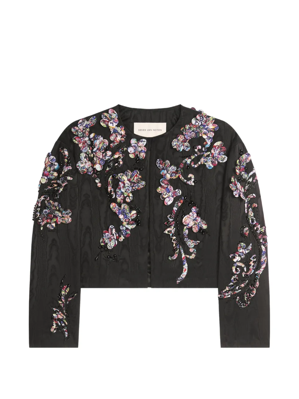 DRIES VAN NOTEN embroidered moiré jacket - Black