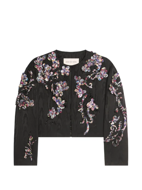 Dries Van Noten Embroidered Moiré Jacket in Black