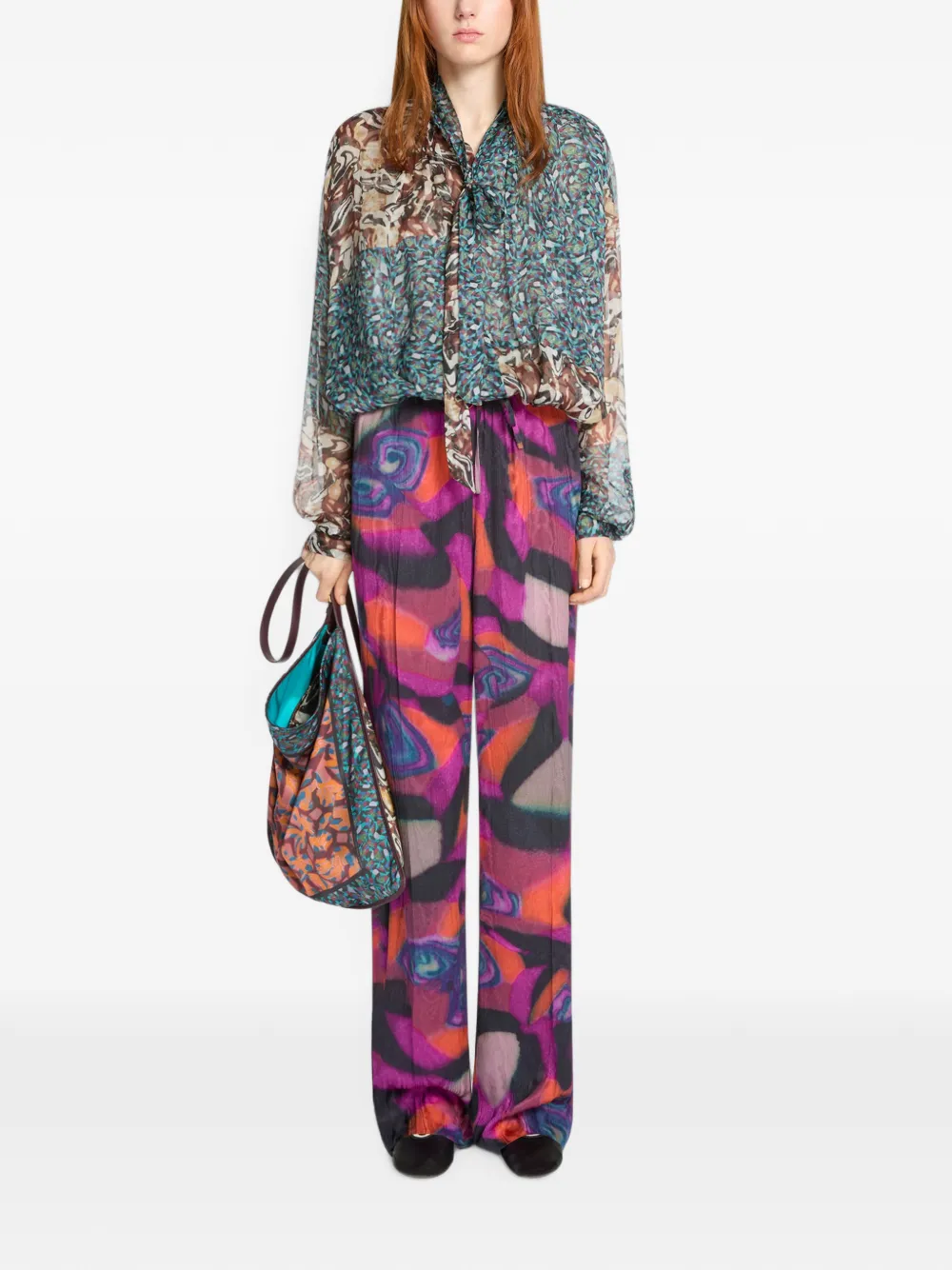 DRIES VAN NOTEN Elastische moiré broek Roze