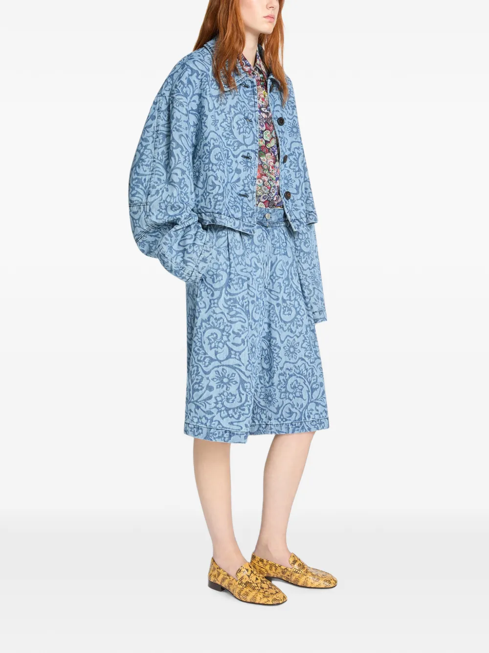 DRIES VAN NOTEN Printed Denim Jacket in Blue, view 3