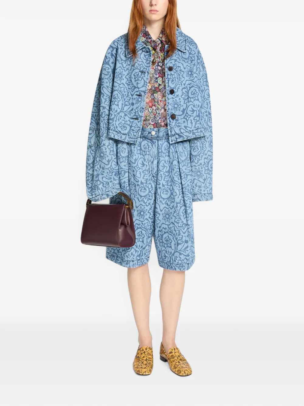 DRIES VAN NOTEN Printed Denim Jacket in Blue, view 2