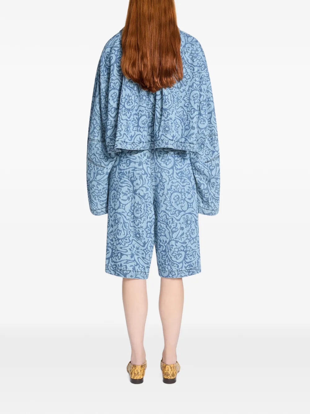 DRIES VAN NOTEN Printed Denim Jacket in Blue, view 4