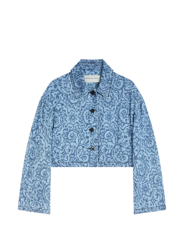 Dries Van Noten Printed Denim Jacket in Blue