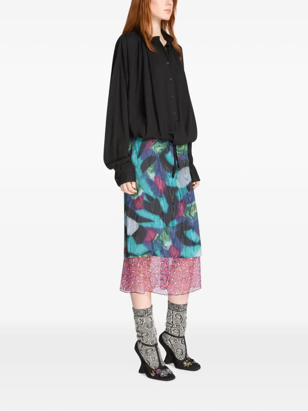 DRIES VAN NOTEN Gelaagde moiré rok Zwart