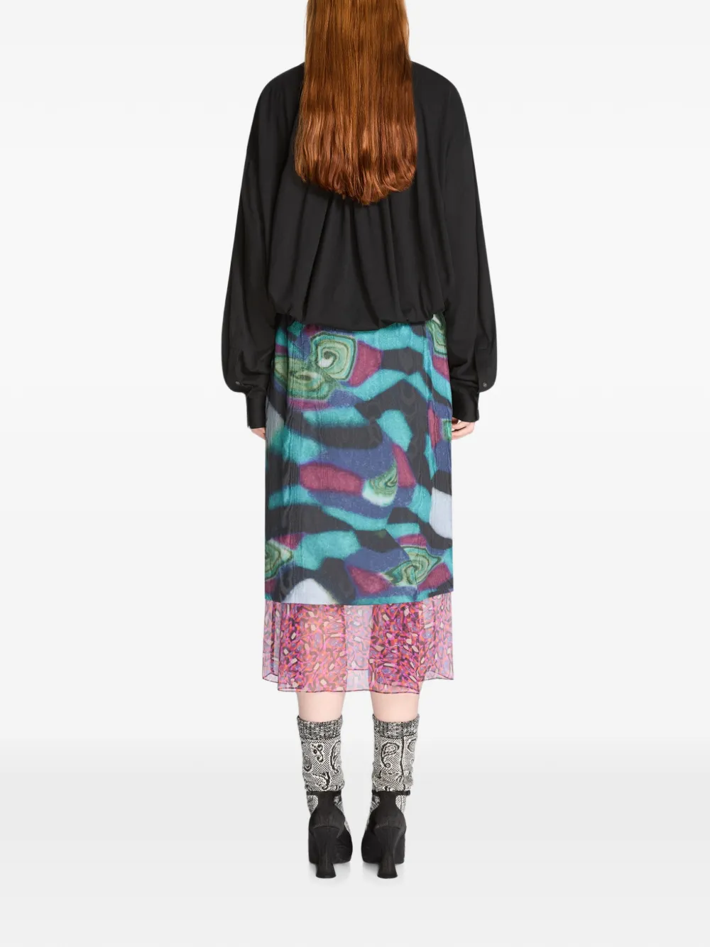 DRIES VAN NOTEN Gelaagde moiré rok Zwart