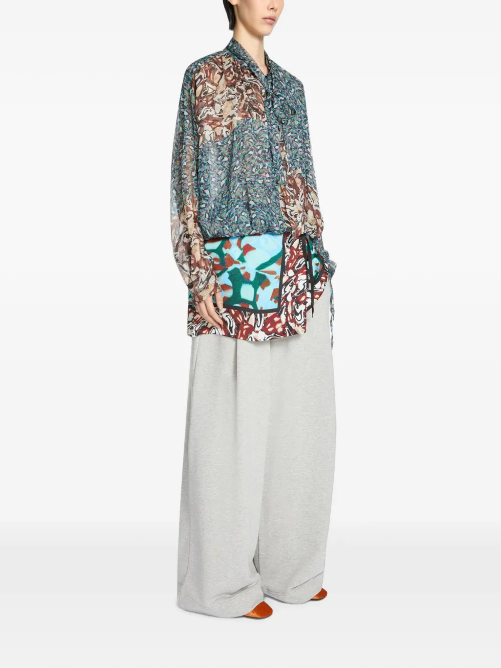 Dries Van Noten Drawstring Silk Blouse in Blue, view 3