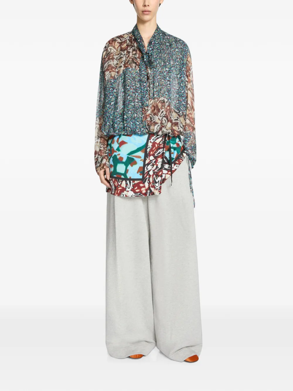 Dries Van Noten Drawstring Silk Blouse in Blue, view 2