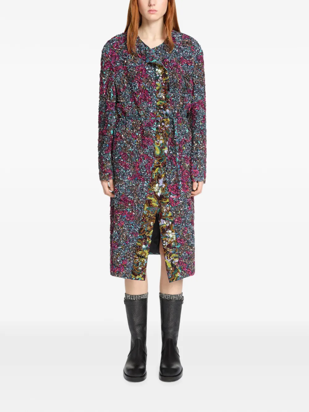 DRIES VAN NOTEN Embroidered Coat in Blue, view 2