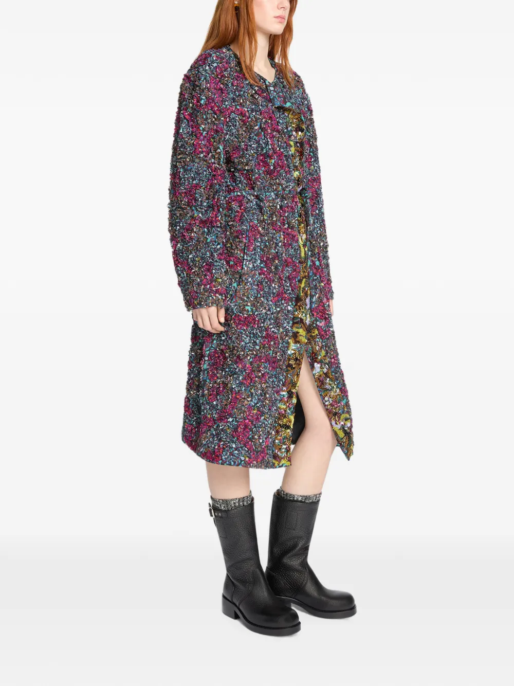DRIES VAN NOTEN Embroidered Coat in Blue, view 3