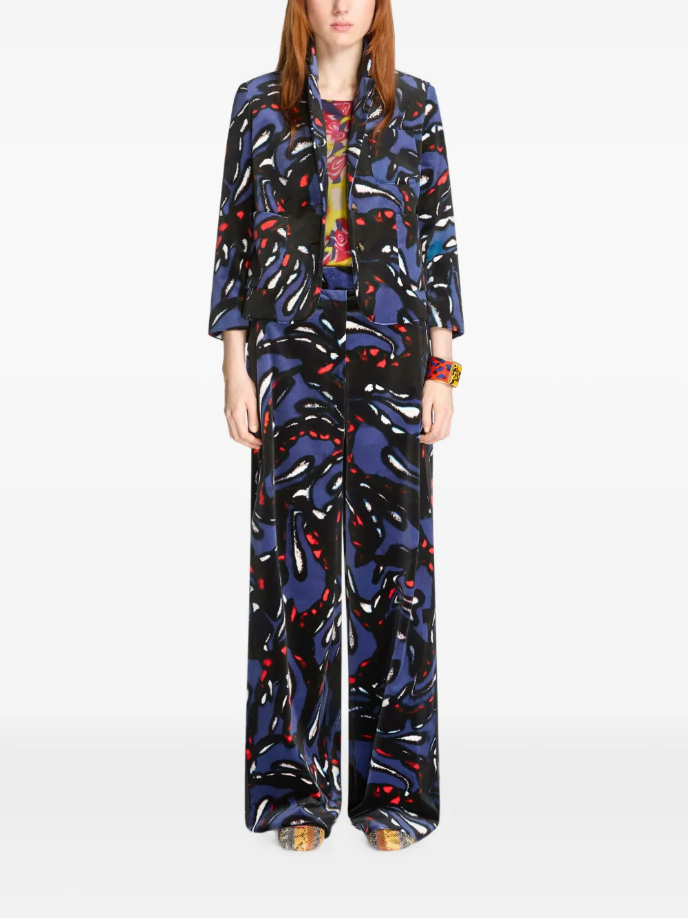 DRIES VAN NOTEN Cropped Velvet Blazer in Blue, view 2