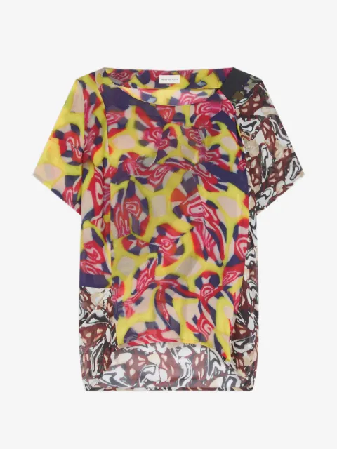 DRIES VAN NOTEN top drapeado con estampado abstracto