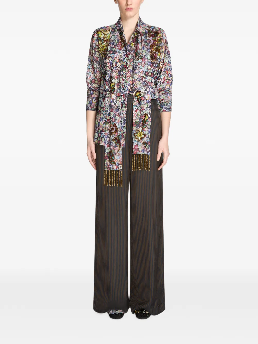 DRIES VAN NOTEN Embroidered Viscose Scarf in Blue, view 2