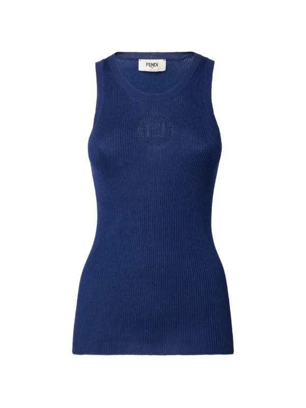 Fendi Ribbed-knit Ff-motif Top in Blue