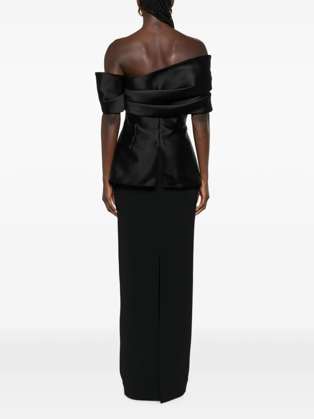 Solace London Lucine off-shoulder maxi-jurk met gedrapeerd detail Zwart
